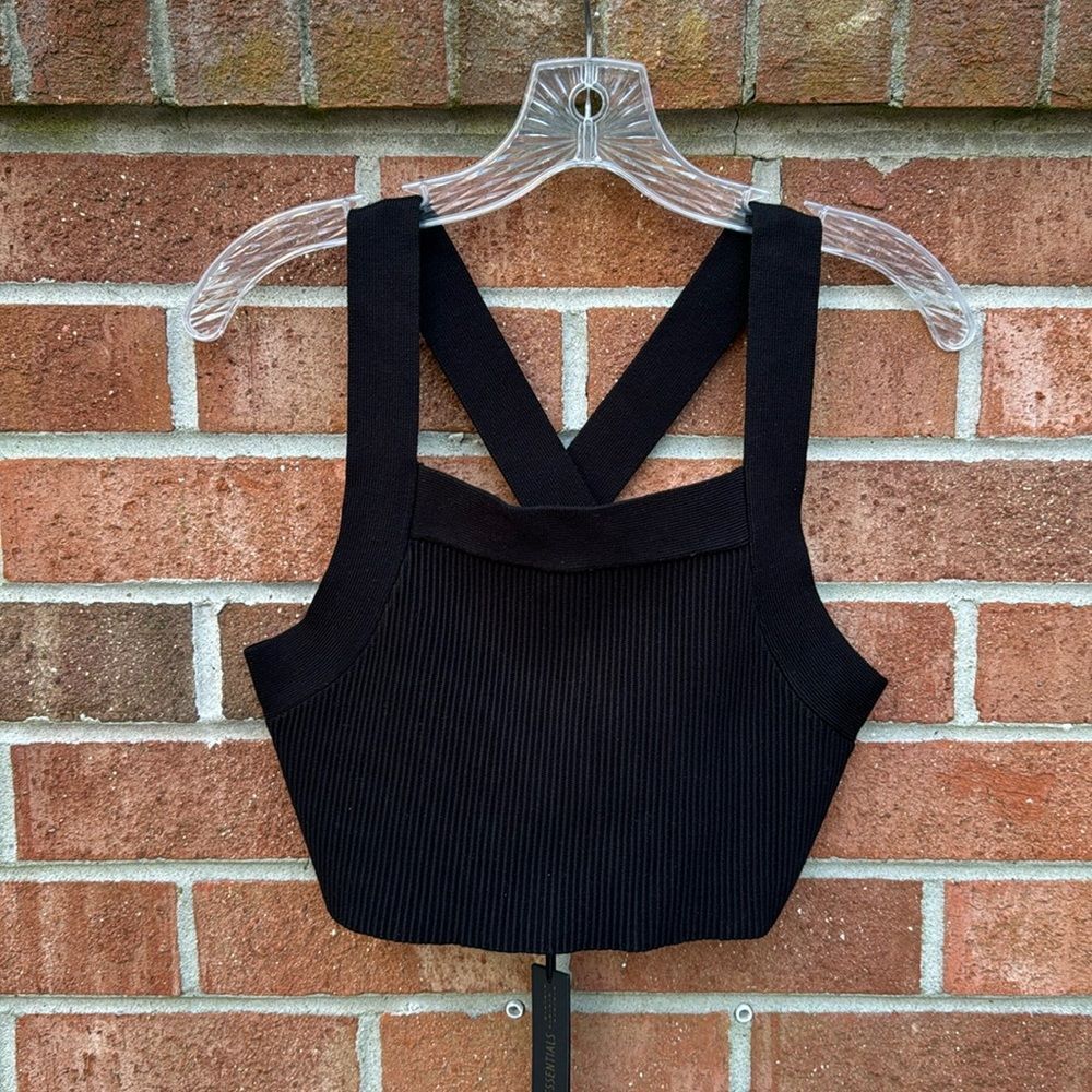 House of Harlow 1960 Ribbed Knit Black Cropped Sweater Tank Top sz M NWT